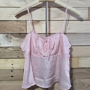 NWT Baby Pink Satin Camisole Top Lace Trim Bow Front Spaghetti Strap Girls  Sz M